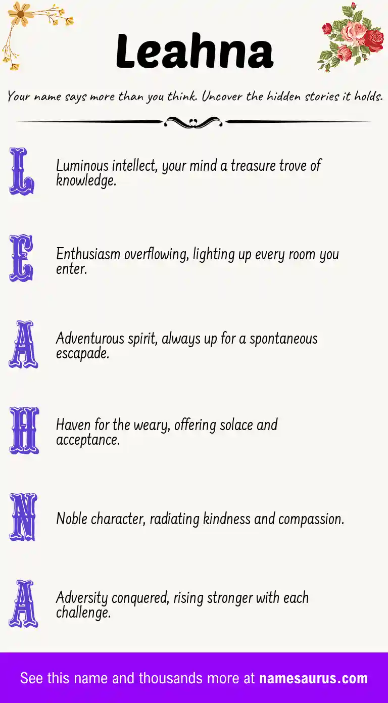 Acrostic poem about Leahna.