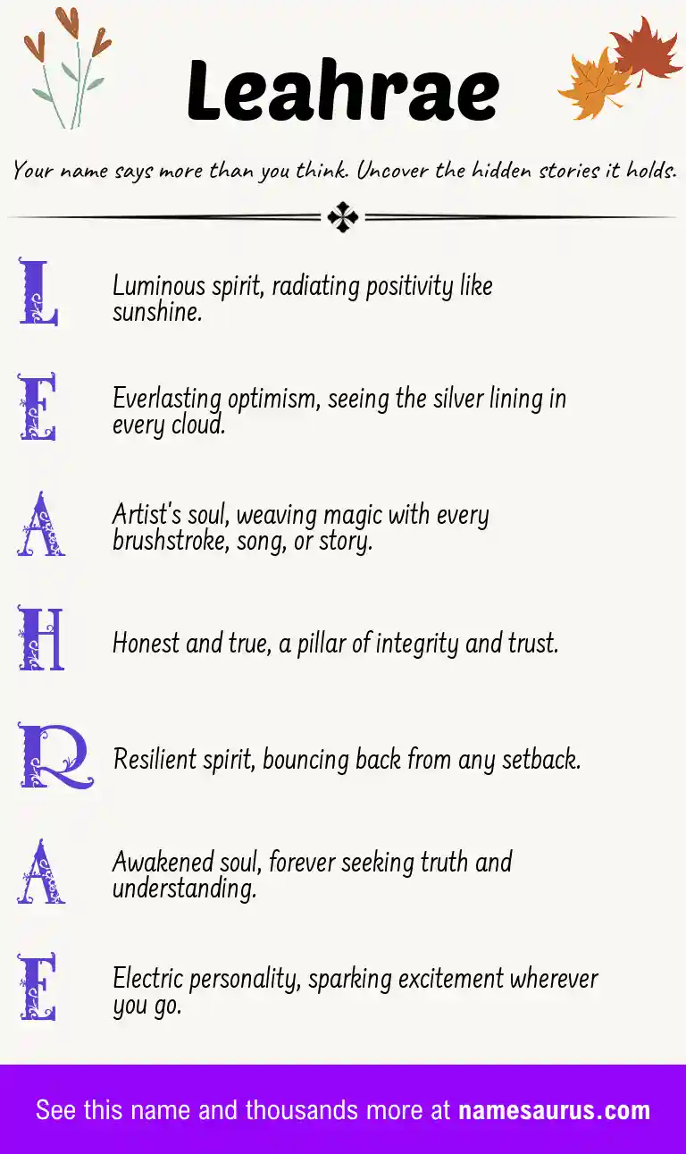 Acrostic poem about Leahrae.