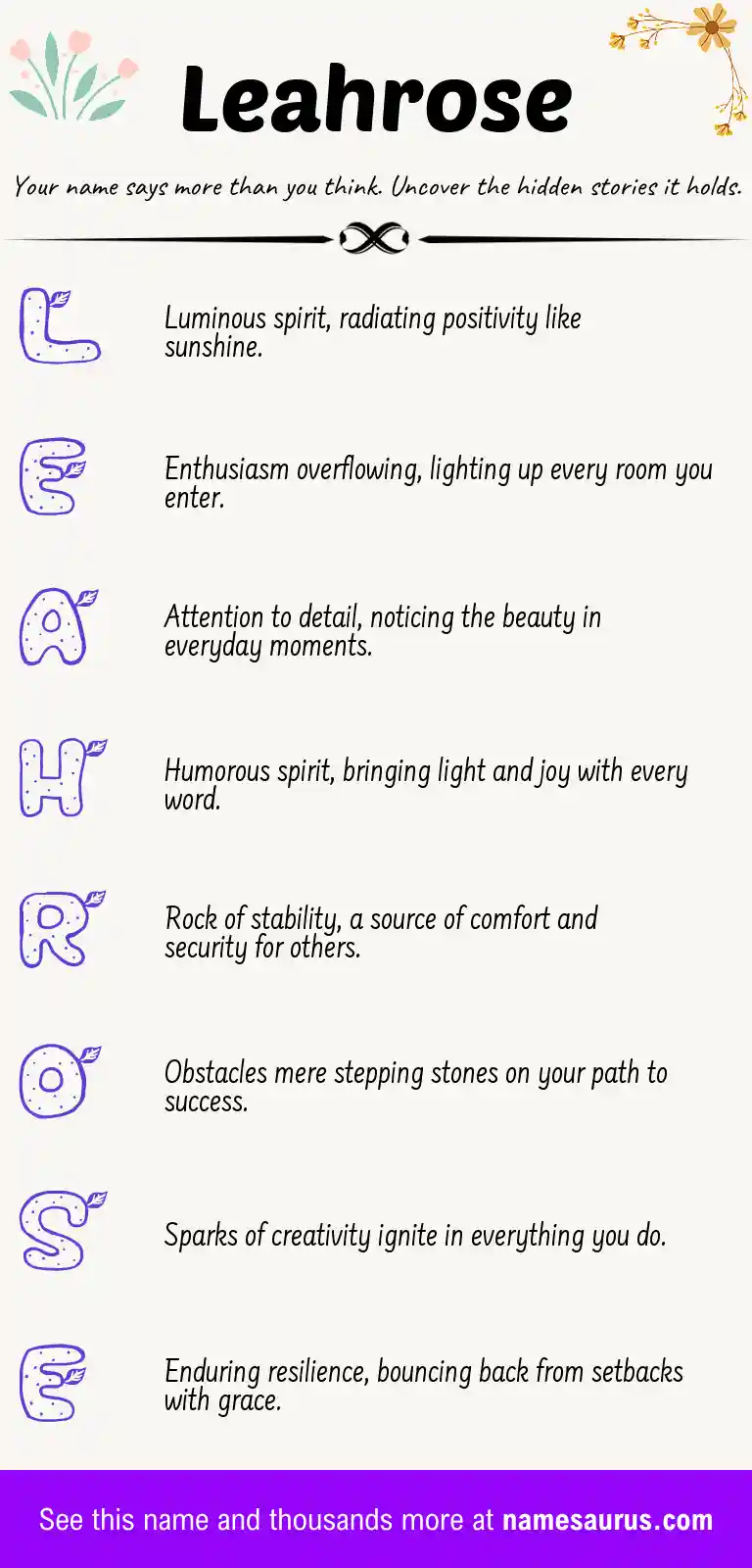 Acrostic poem about Leahrose.