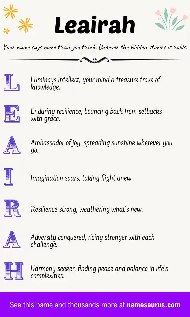Acrostic poem about Leairah.
