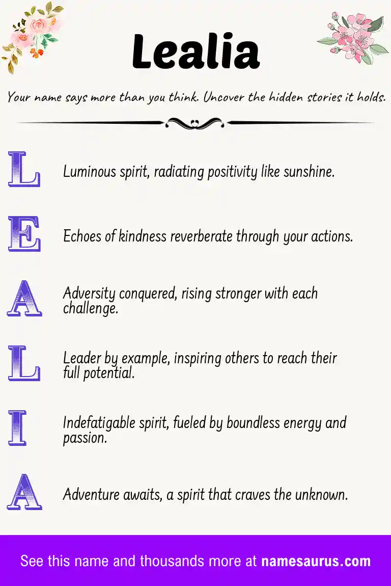 Acrostic poem about Lealia.
