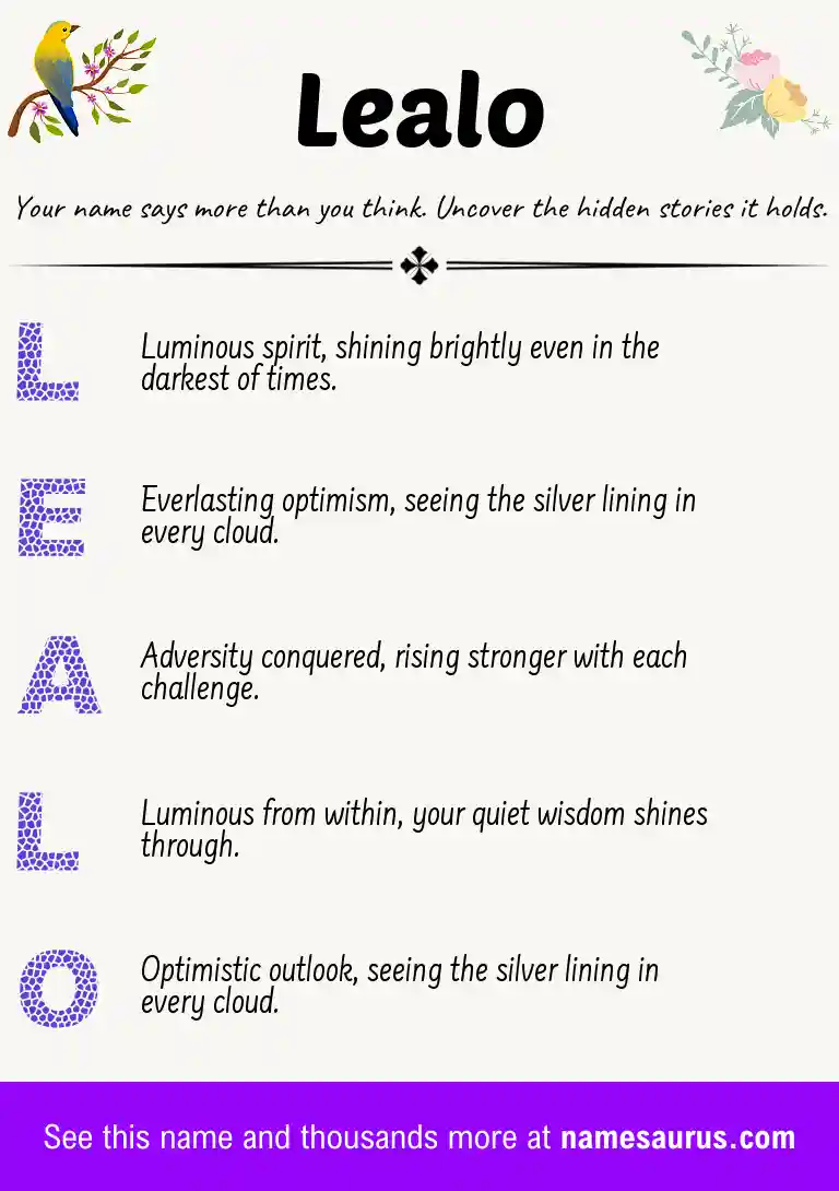 Acrostic poem about Lealo.