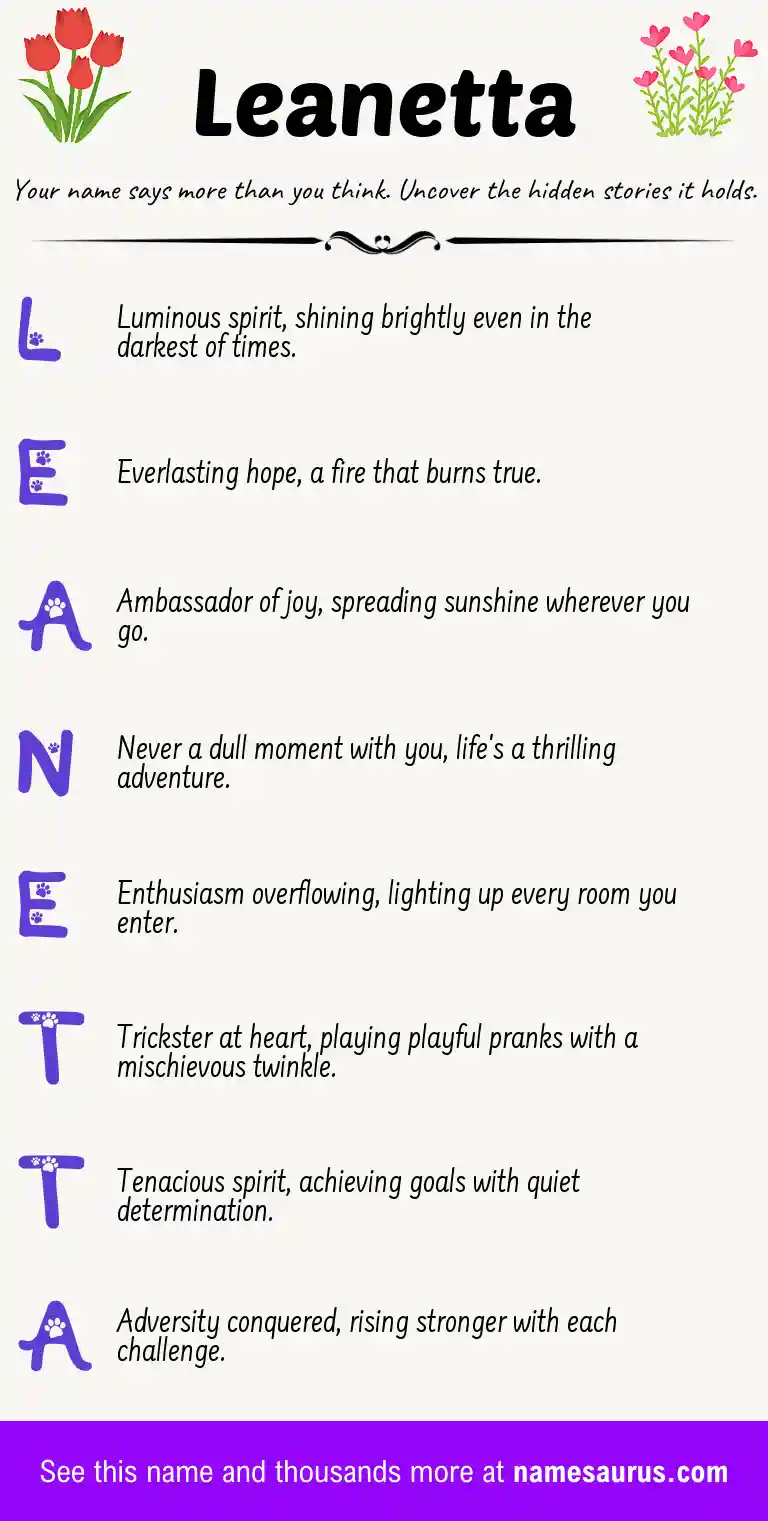 Acrostic poem about Leanetta.