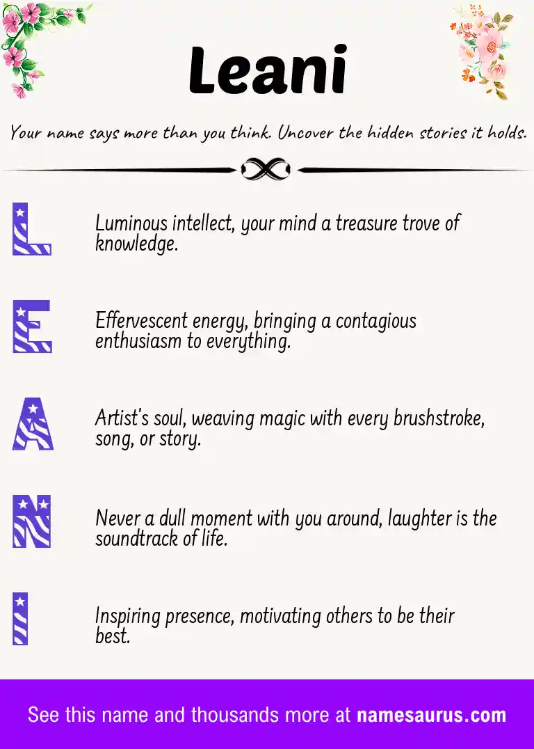 Acrostic poem about Leani.