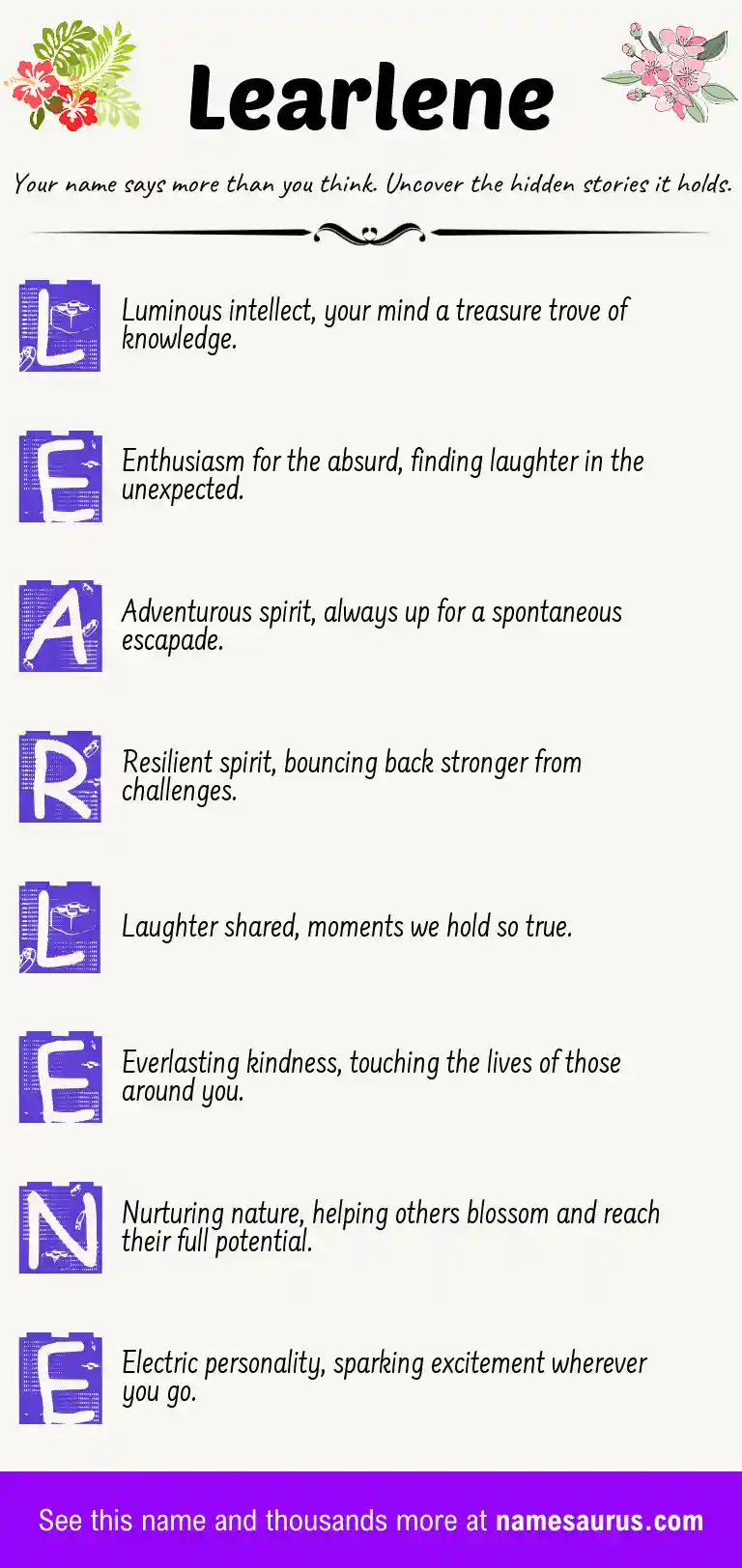 Acrostic poem about Learlene.