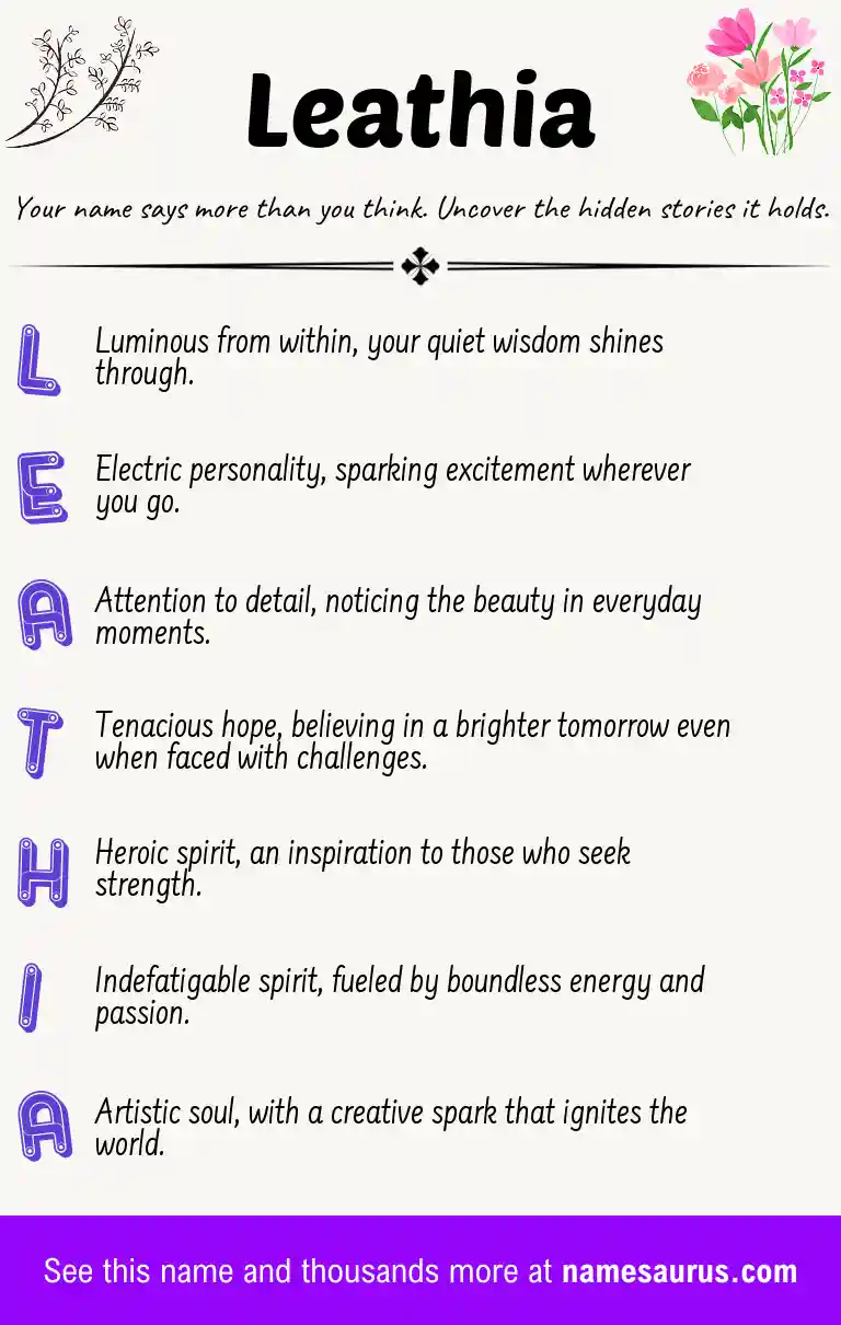 Acrostic poem about Leathia.