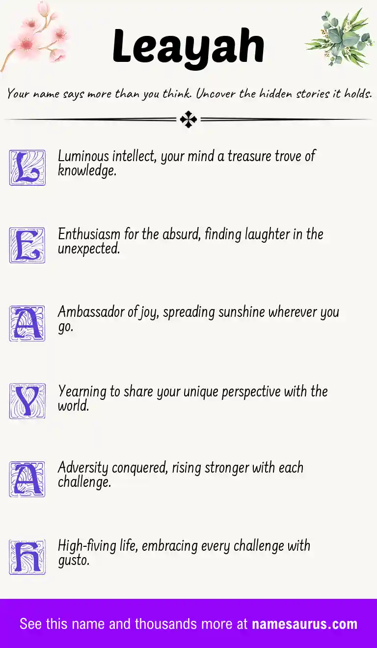 Acrostic poem about Leayah.
