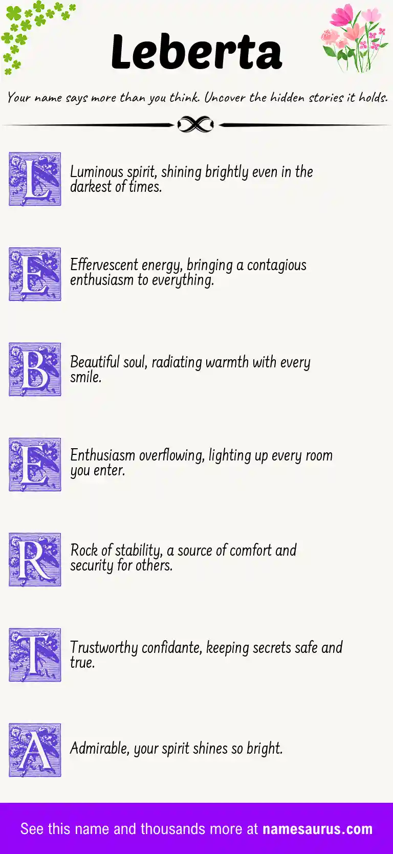 Acrostic poem about Leberta.