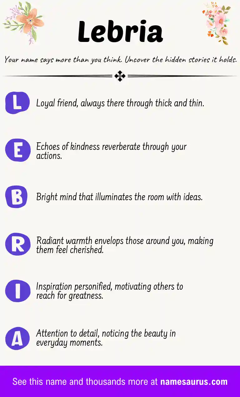 Acrostic poem about Lebria.