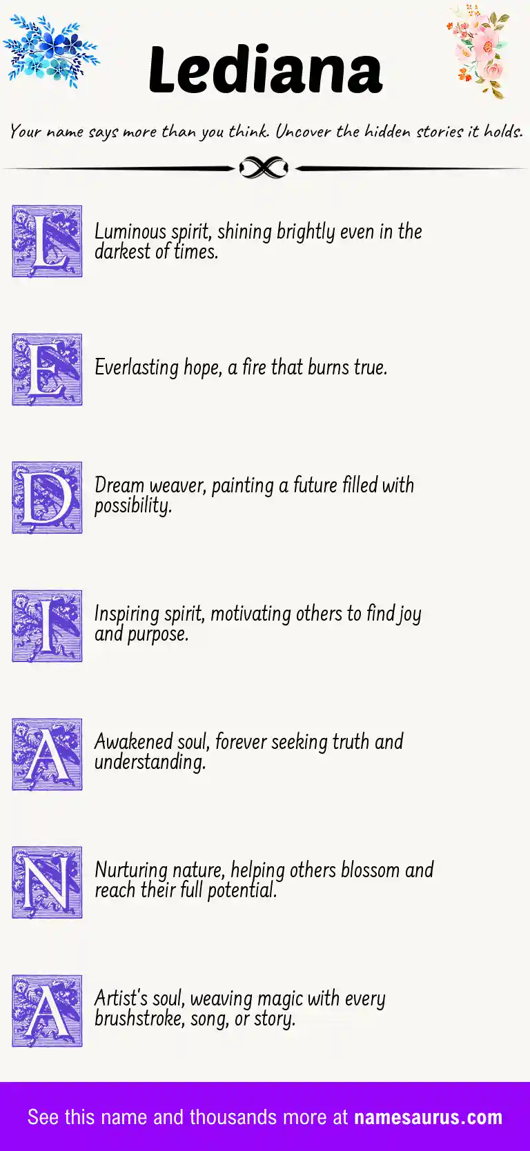 Acrostic poem about Lediana.