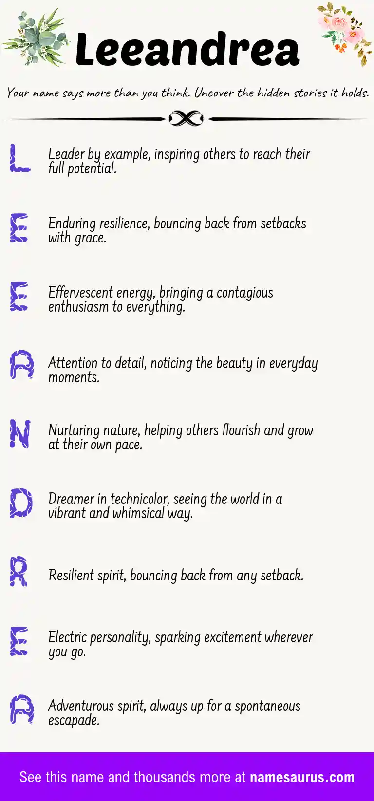 Acrostic poem about Leeandrea.