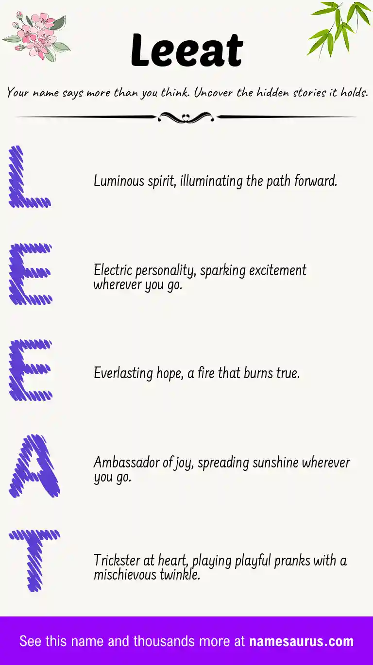 Acrostic poem about Leeat.