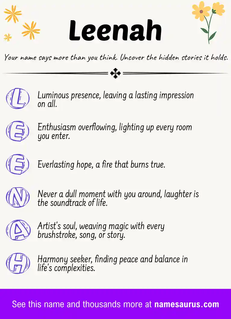 Acrostic poem about Leenah.