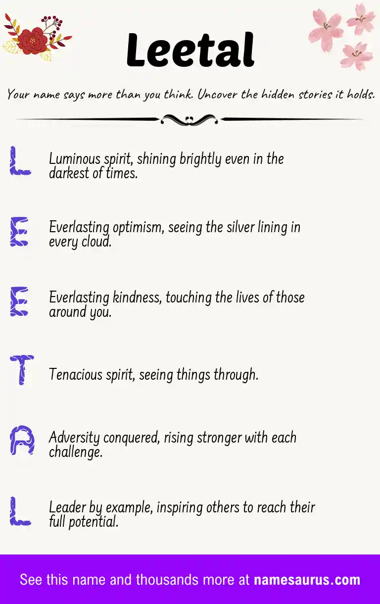 Acrostic poem about Leetal.