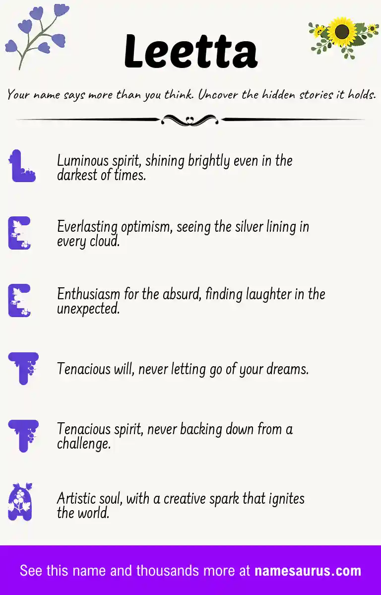 Acrostic poem about Leetta.