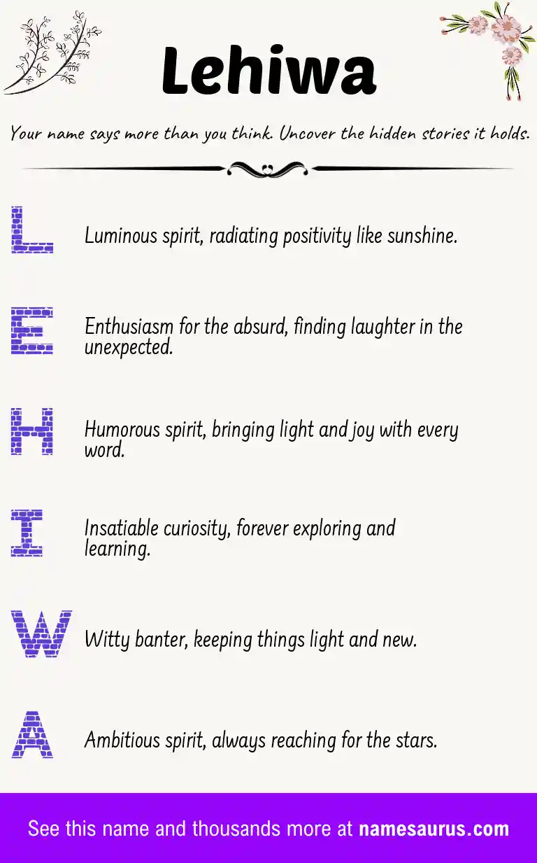 Acrostic poem about Lehiwa.