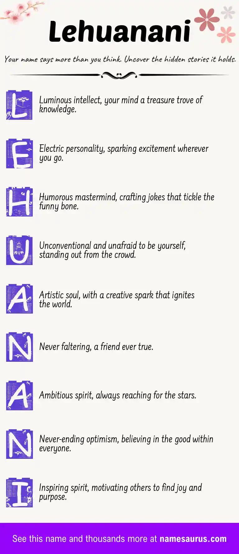 Acrostic poem about Lehuanani.