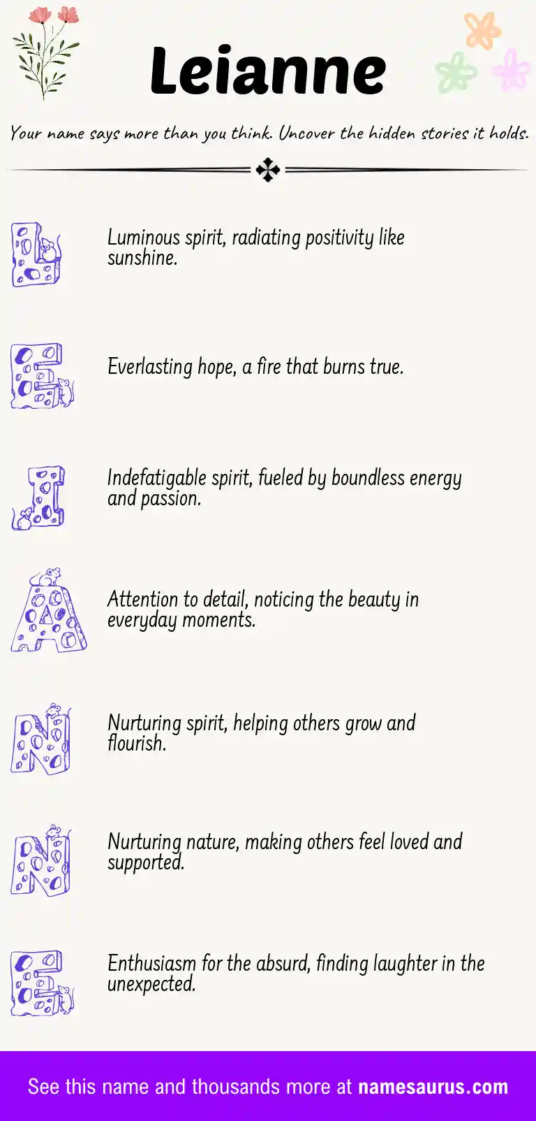 Acrostic poem about Leianne.