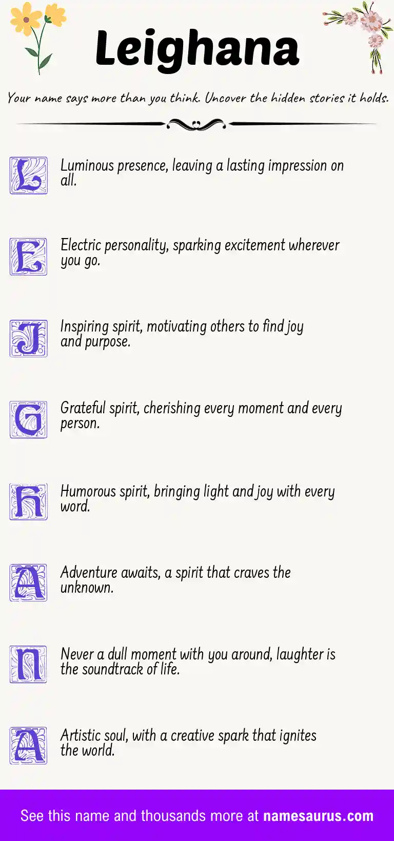 Acrostic poem about Leighana.