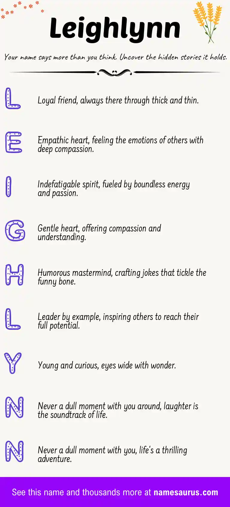 Acrostic poem about Leighlynn.