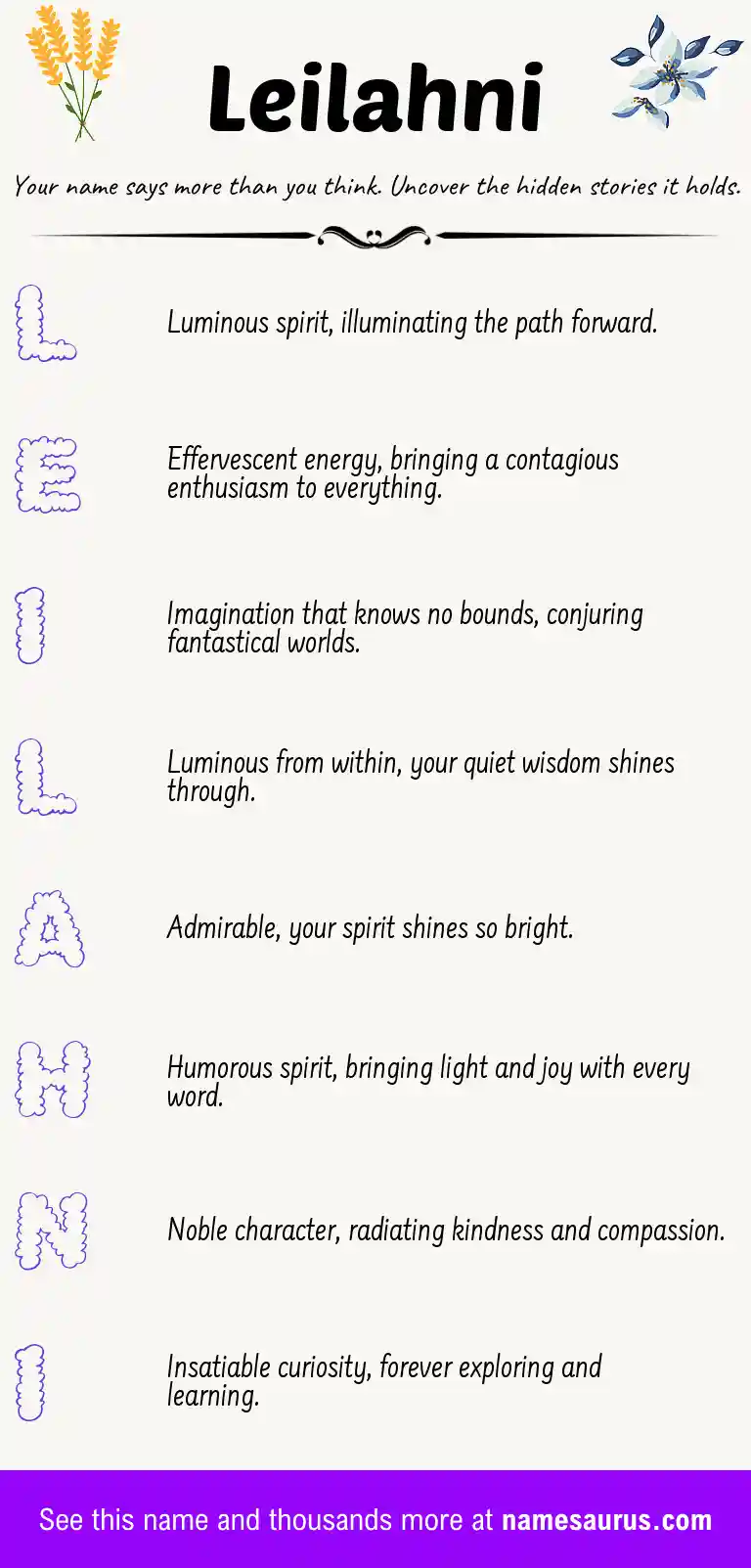 Acrostic poem about Leilahni.