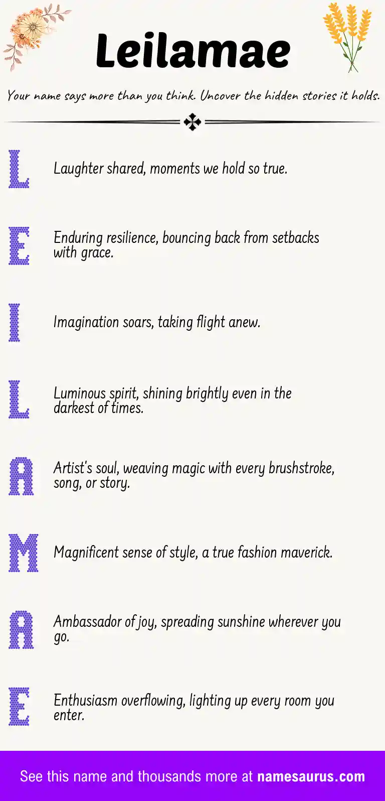 Acrostic poem about Leilamae.