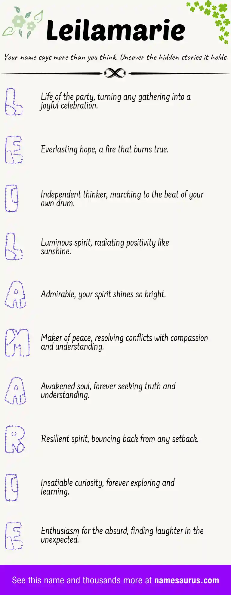 Acrostic poem about Leilamarie.