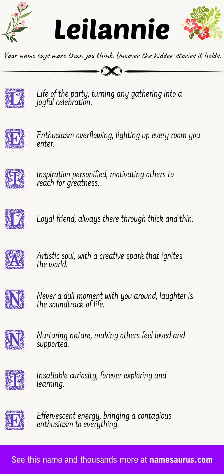 Acrostic poem about Leilannie.