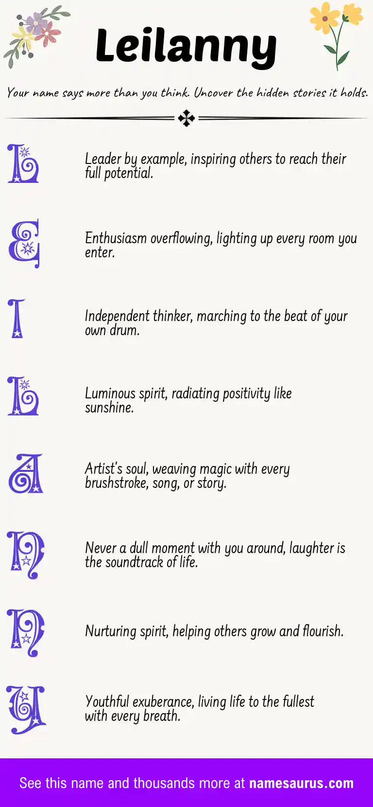 Acrostic poem about Leilanny.