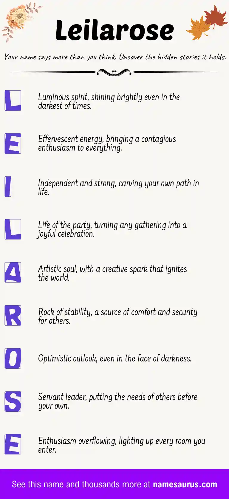 Acrostic poem about Leilarose.
