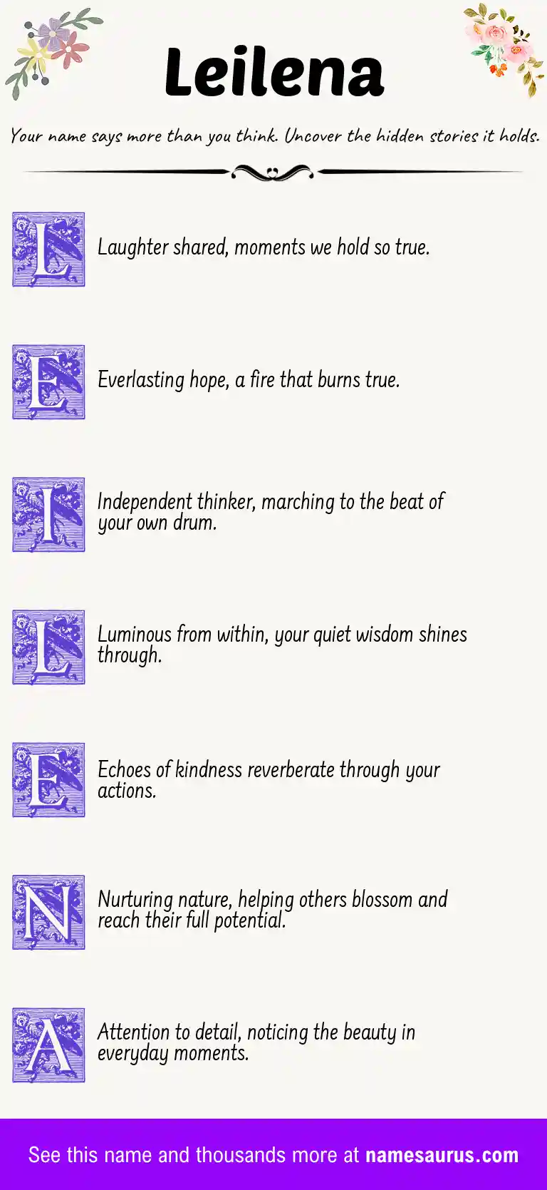 Acrostic poem about Leilena.