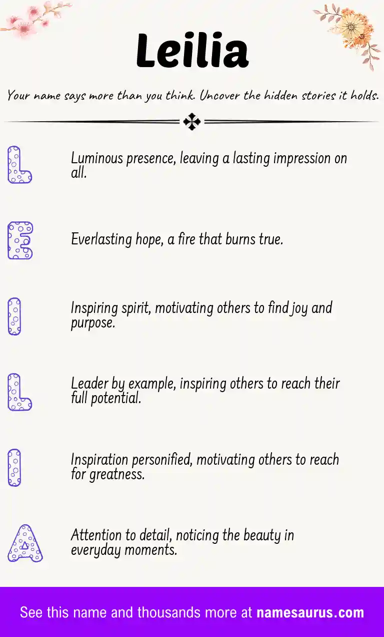 Acrostic poem about Leilia.