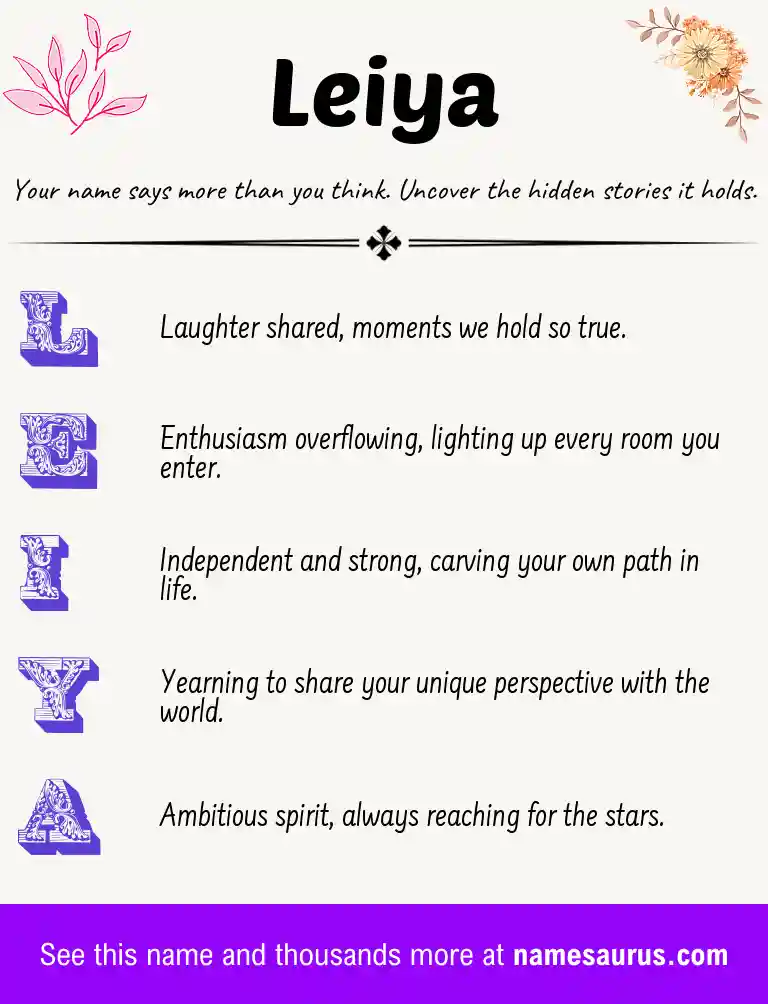 Acrostic poem about Leiya.