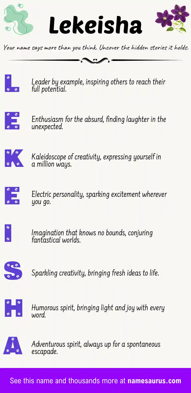 Acrostic poem about Lekeisha.