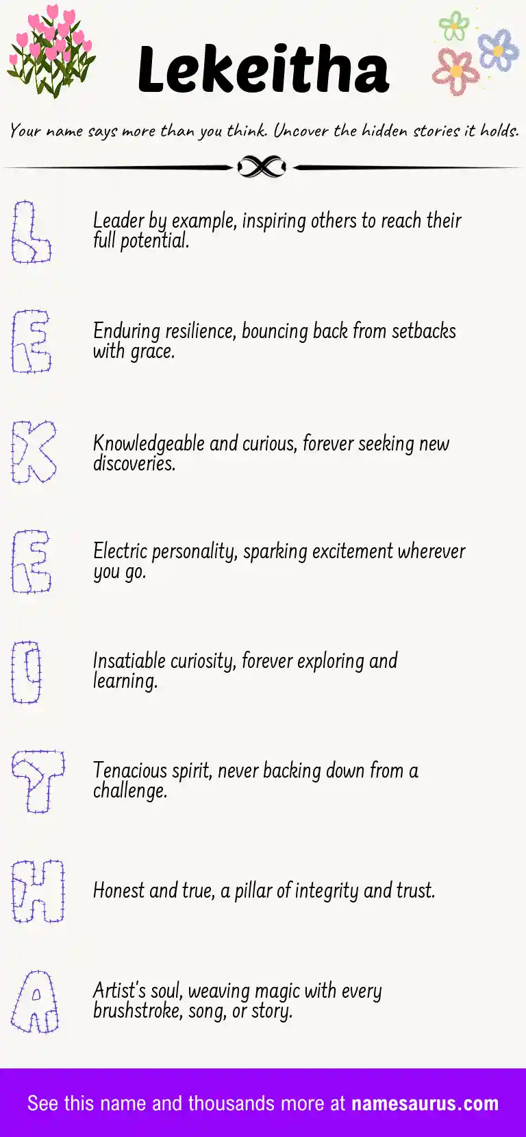 Acrostic poem about Lekeitha.