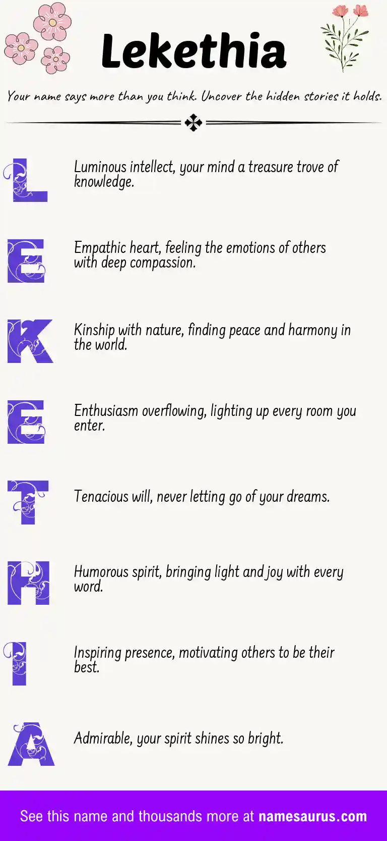 Acrostic poem about Lekethia.