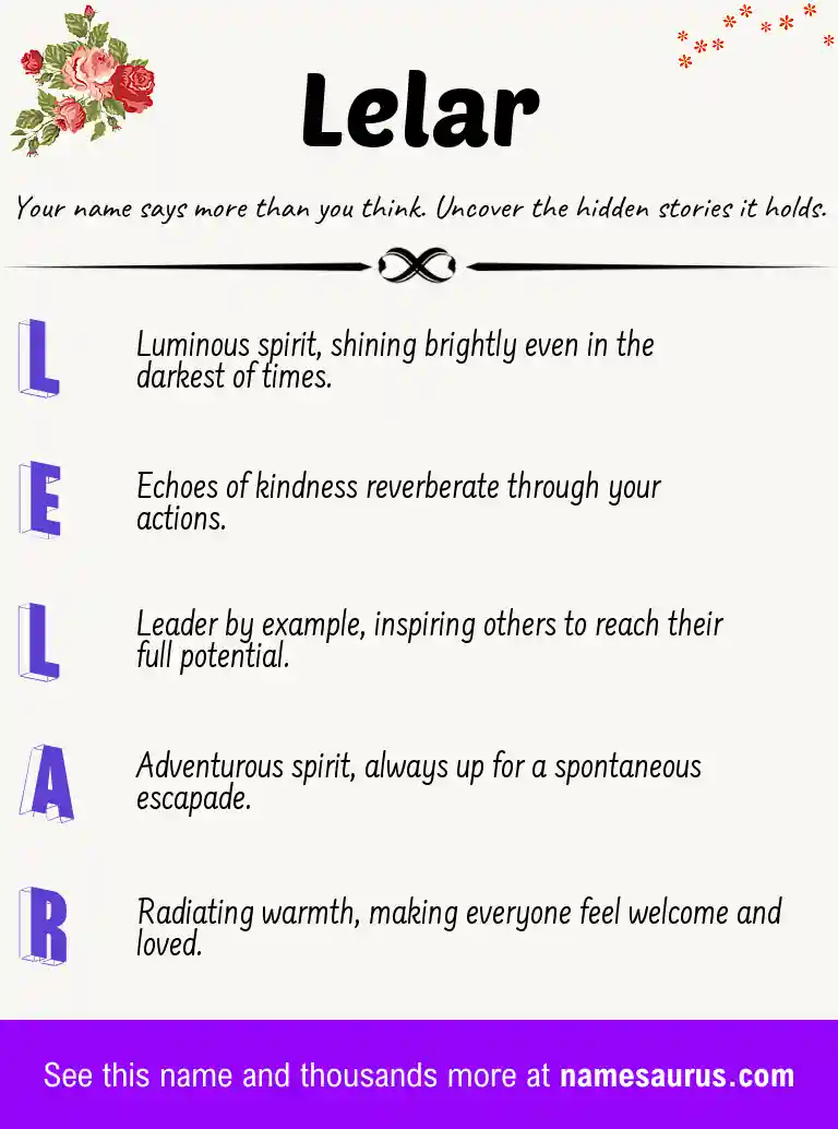 Acrostic poem about Lelar.