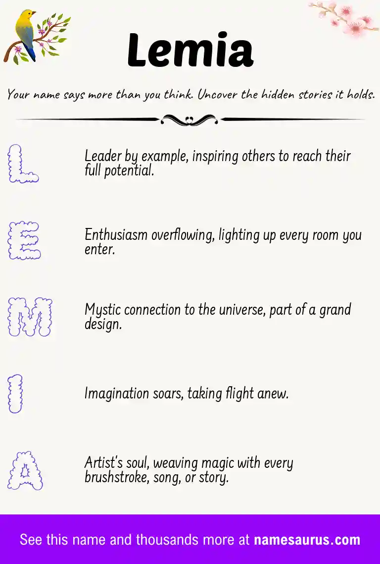 Acrostic poem about Lemia.