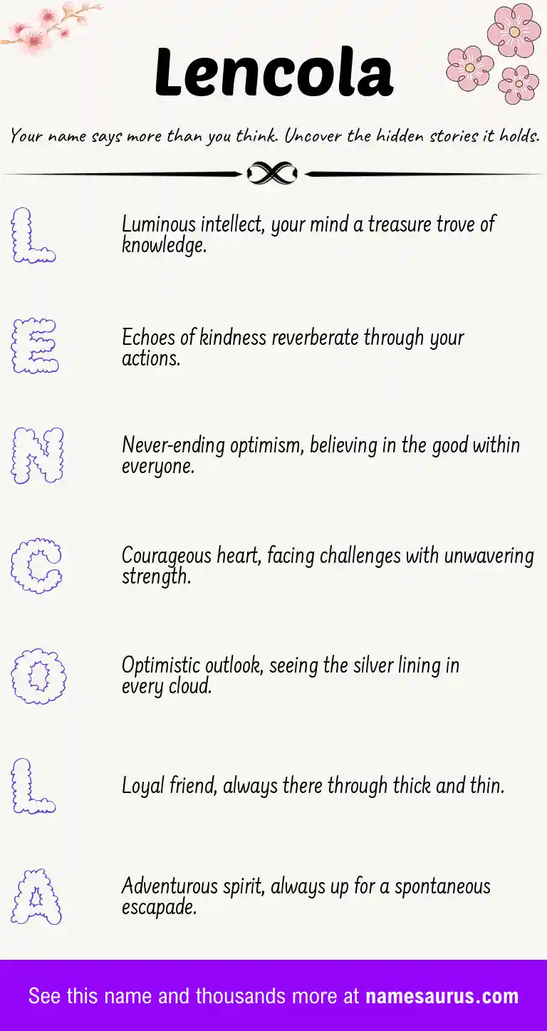 Acrostic poem about Lencola.