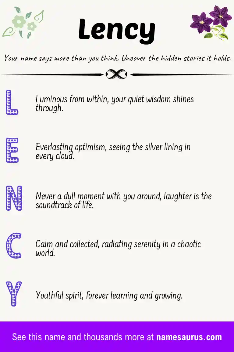 Acrostic poem about Lency.