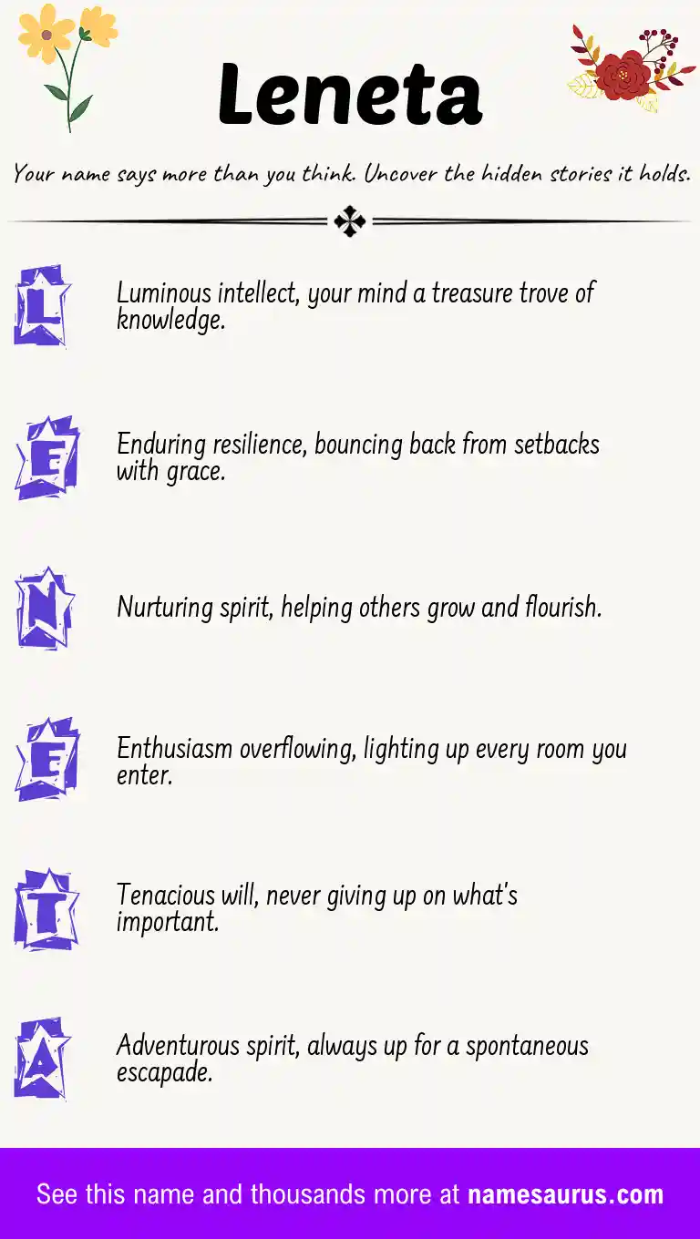 Acrostic poem about Leneta.