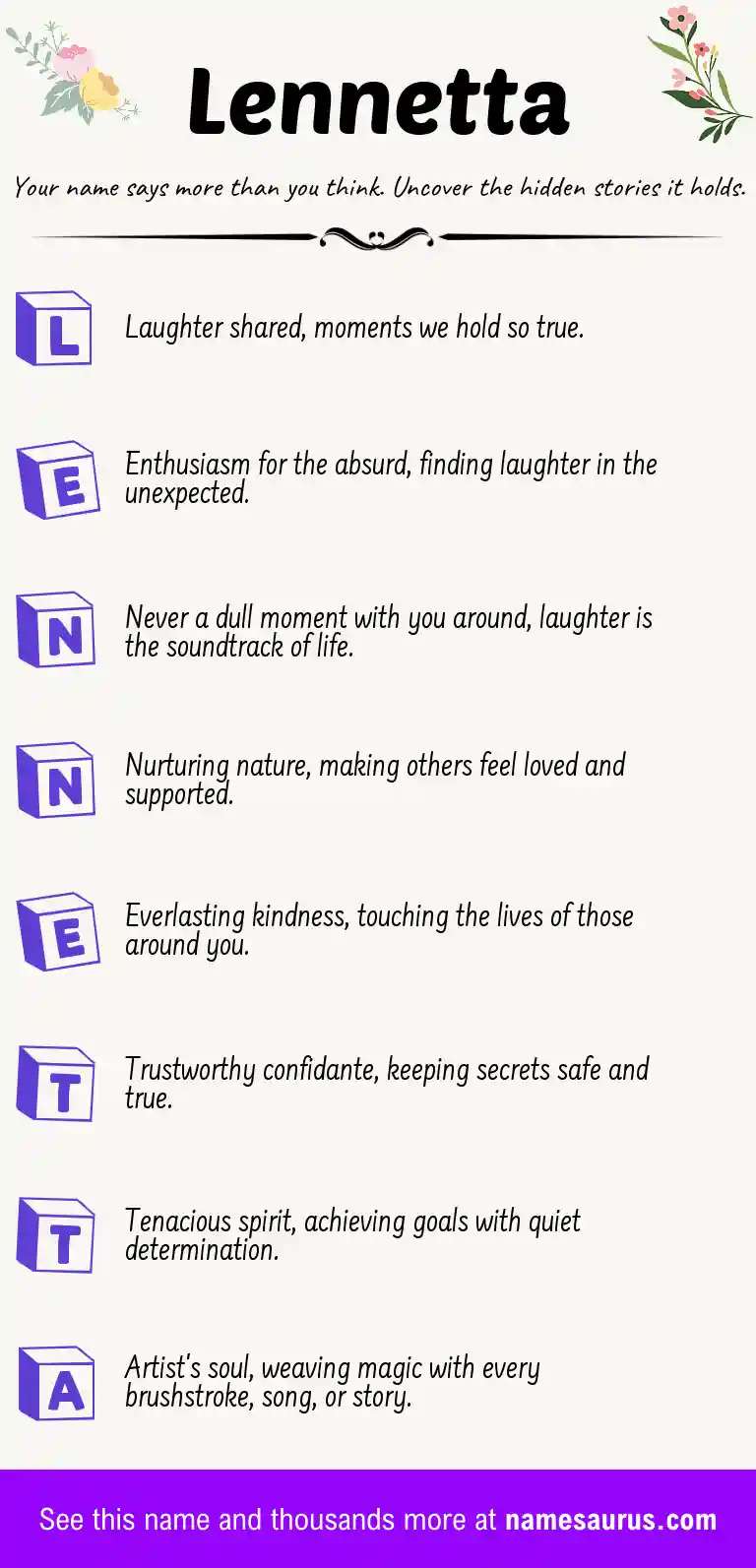 Acrostic poem about Lennetta.