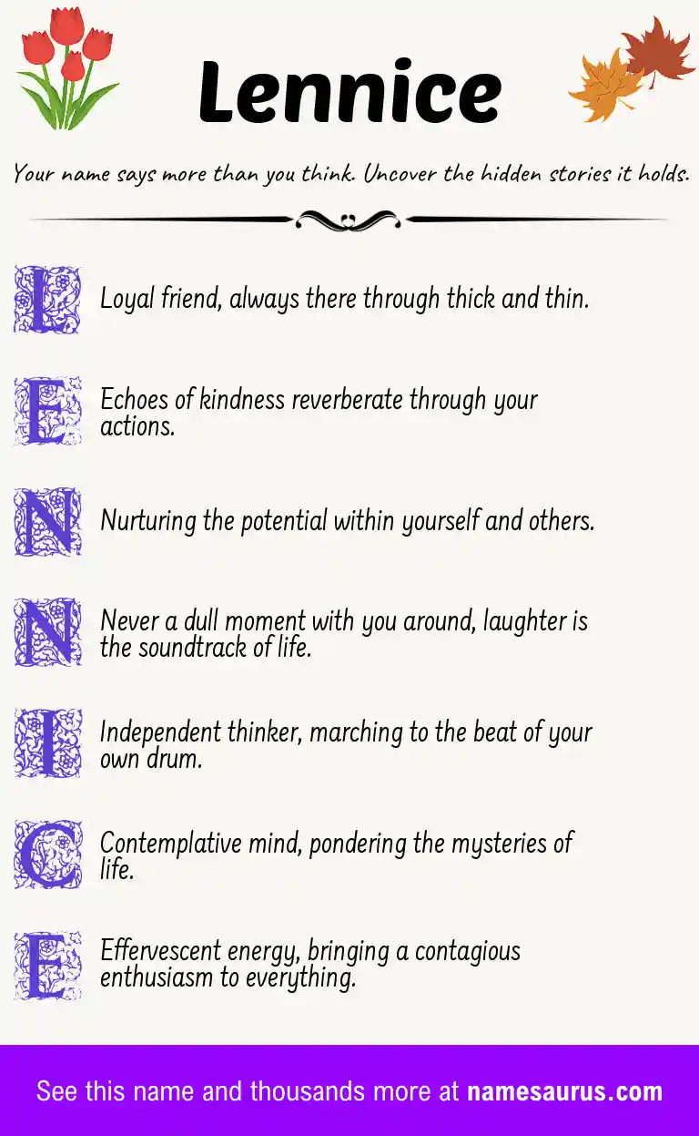 Acrostic poem about Lennice.