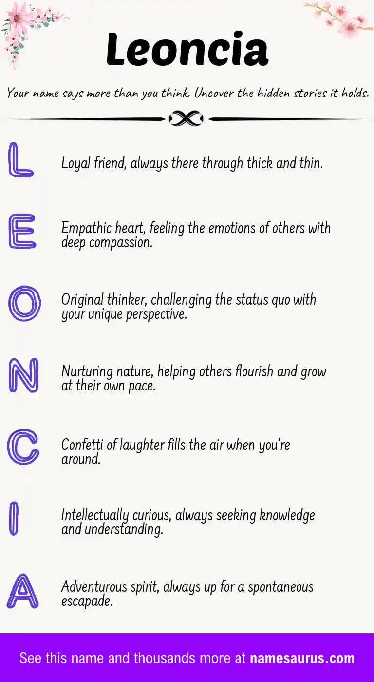 Acrostic poem about Leoncia.