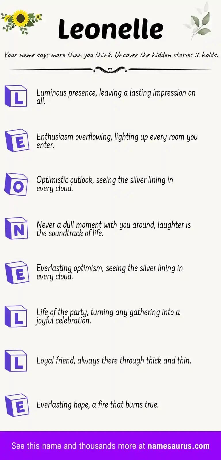 Acrostic poem about Leonelle.