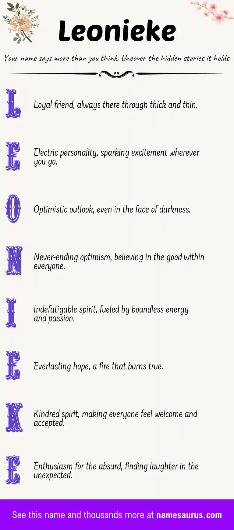 Acrostic poem about Leonieke.