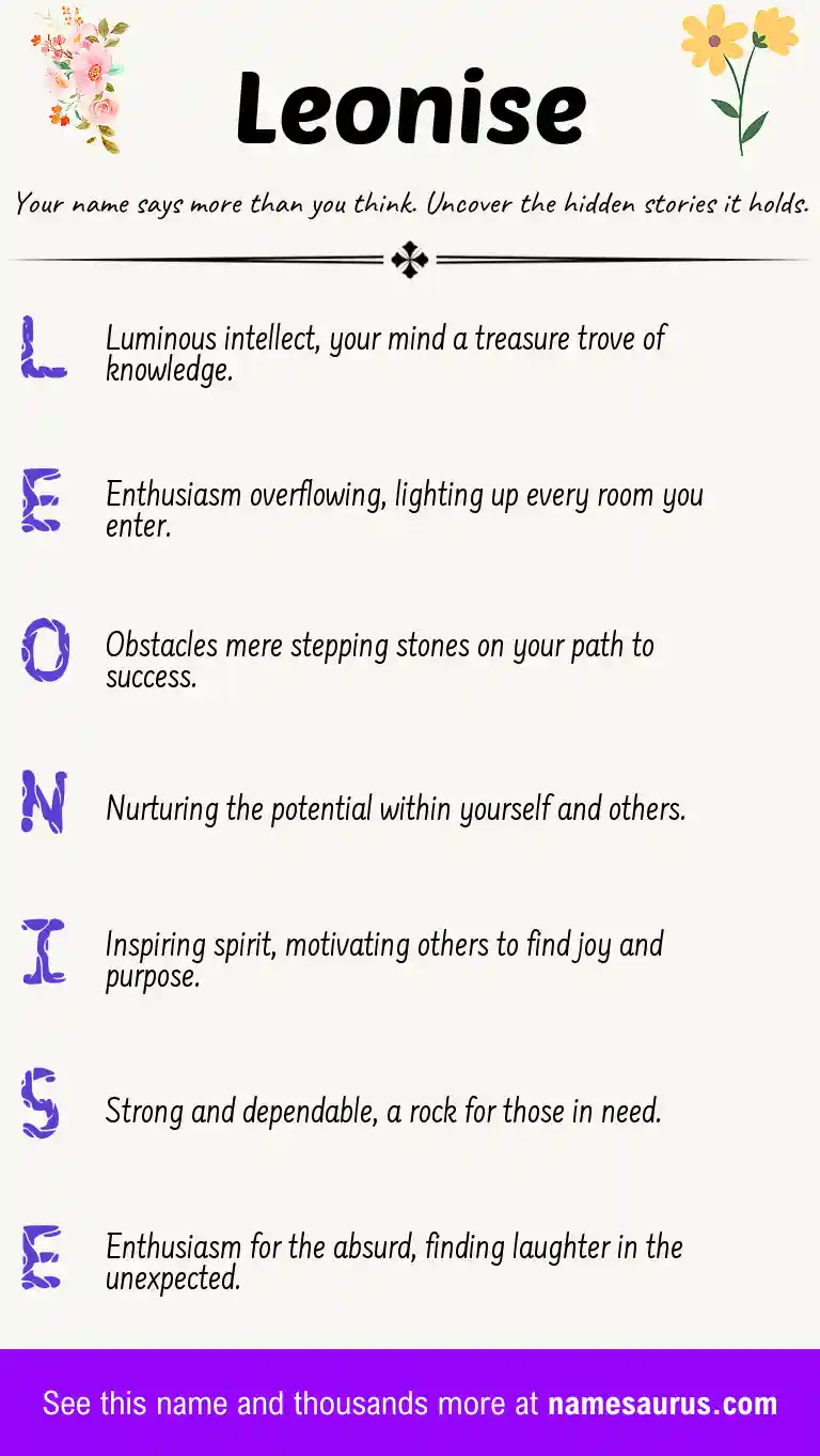 Acrostic poem about Leonise.