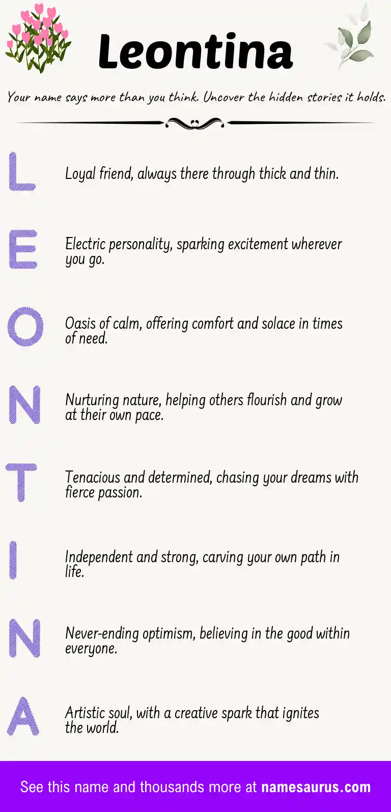 Acrostic poem about Leontina.