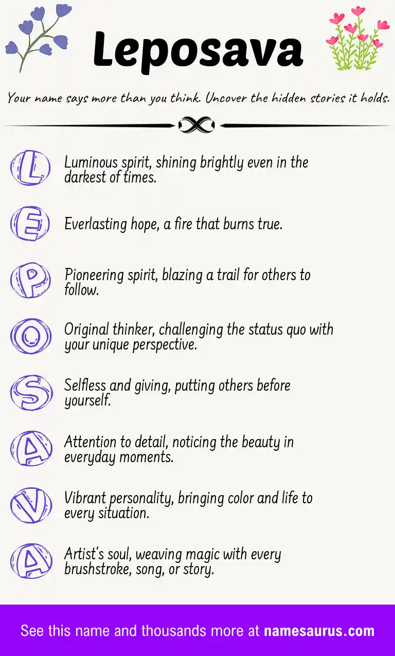 Acrostic poem about Leposava.