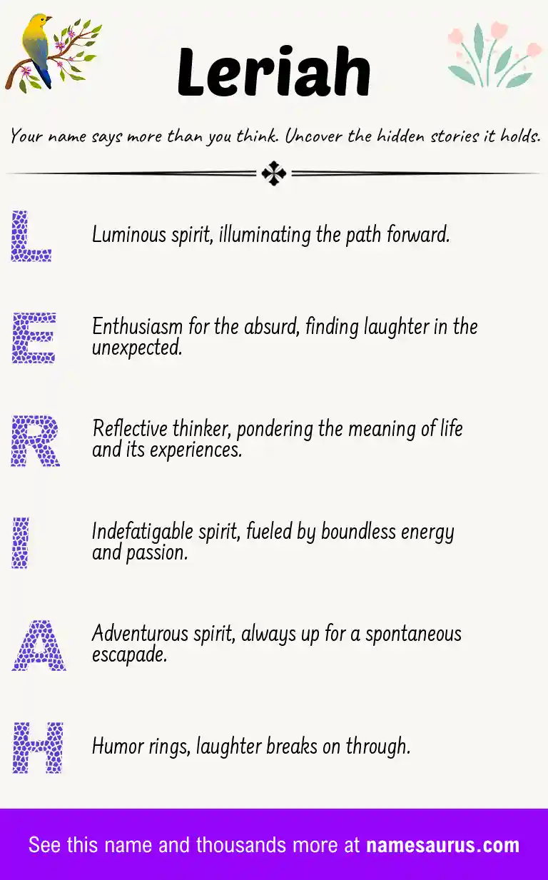 Acrostic poem about Leriah.